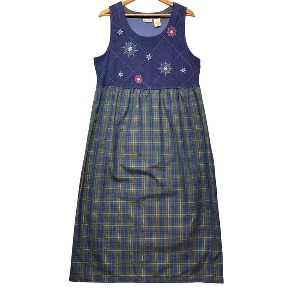 Tantrums Dresses & Skirts - Vintage Blue Plaid Snowflake Christmas Holiday Sleeveless Maxi Dress Women Large